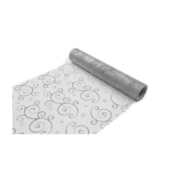 Chemin de table mousseline pailletée "arabesque" 0.28 x 5 m | Le Géant de la Fête