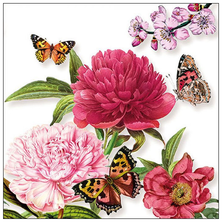 Serviettes décorées - Pivoines et papillons - lot de 20 | Le Géant de la Fête