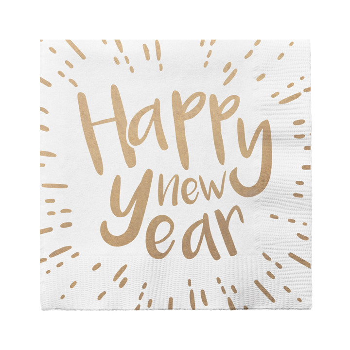 Serviettes "Happy New Year" - lot de 20 - Doré et Blanc | Le Géant de la Fête