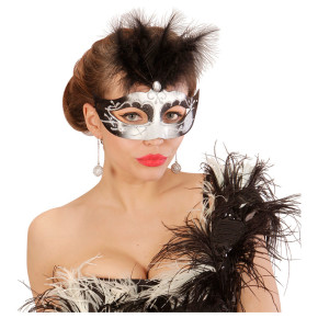 Masque vénitien avec plume - Noir | Le Géant de la Fête