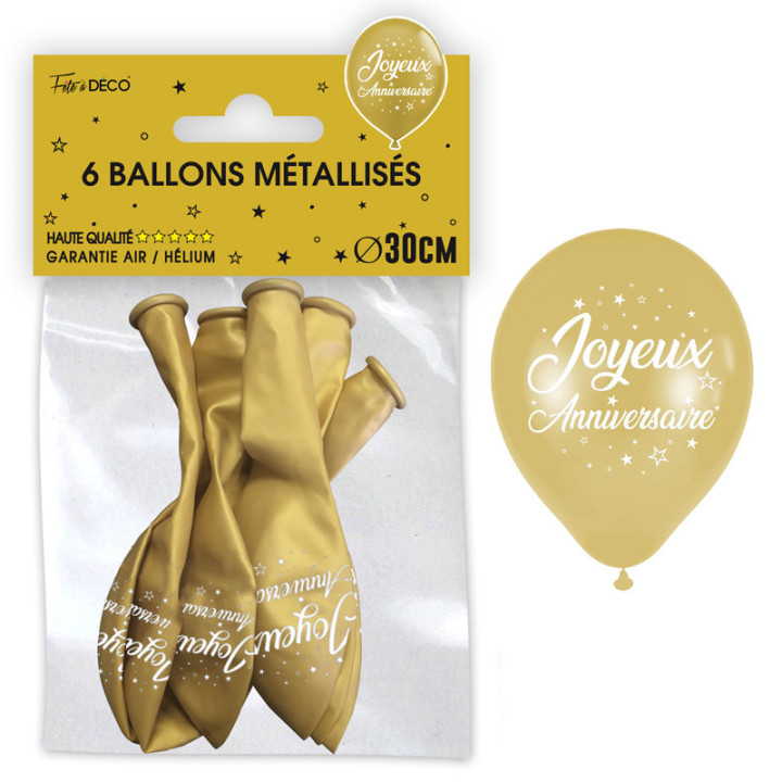 Ballons "Joyeux anniversaire" - Métal - lot de 6 | Le Géant de la Fête