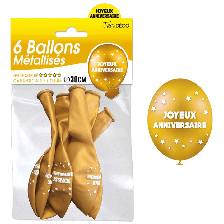 Ballons "Joyeux anniversaire" - Métal - lot de 6 | Le Géant de la Fête