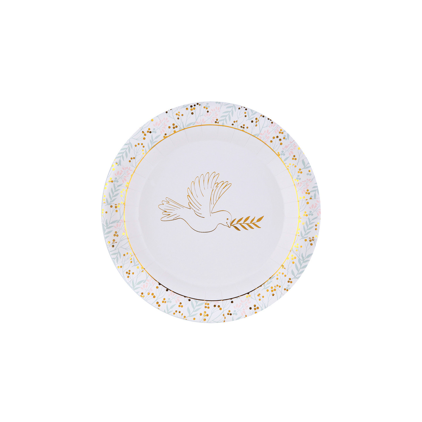8 Assiettes Carton Communion Laurier Or 18cm - Effet Lin Élégant Pour Table De Fête