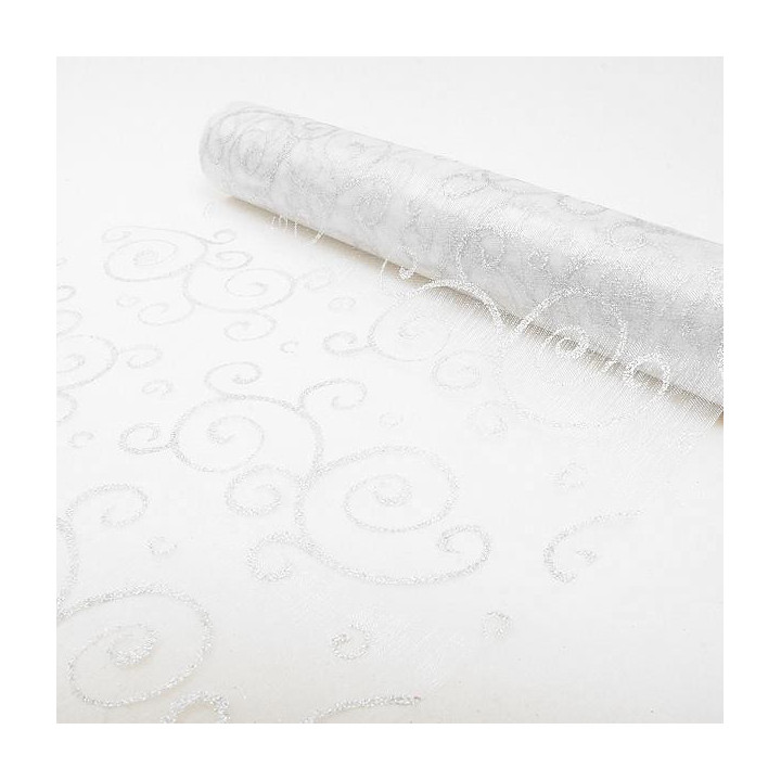 Chemin de table mousseline pailletée "arabesque" 0.28 x 5 m | Le Géant de la Fête