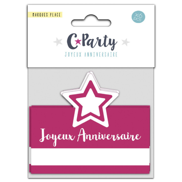 Marques place "Joyeux anniversaire" - Étoiles - lot de 6 | Le Géant de la Fête