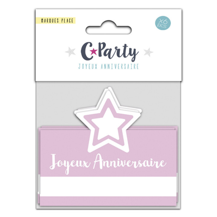 Marques place "Joyeux anniversaire" - Étoiles - lot de 6 | Le Géant de la Fête