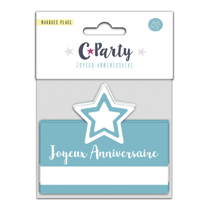 Marques place "Joyeux anniversaire" - Étoiles - lot de 6 | Le Géant de la Fête