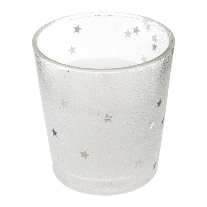 Bougie dans son socle en verre à paillettes - Blanc | Le Géant de la Fête