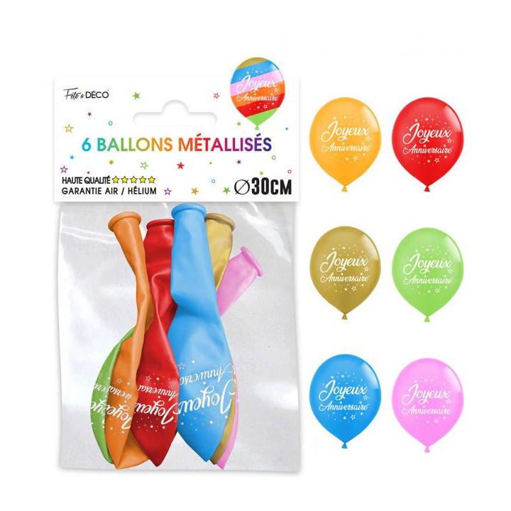 Ballons "Joyeux anniversaire" - Étoiles - lot de 6 - Multi | Le Géant de la Fête