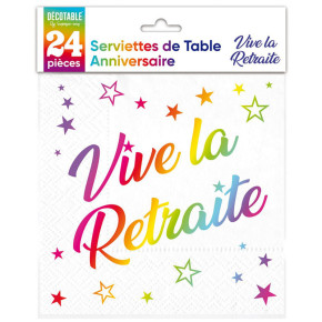 Serviettes “Vive la retraite” - lot de 24 - Multicolore | Le Géant de la Fête