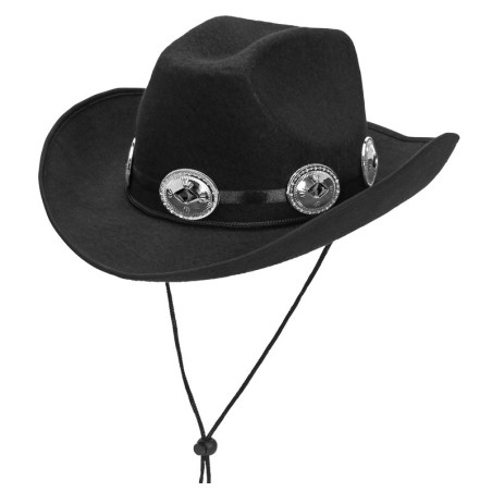 Chapeau Cowboy Dallas M&F Western En Laine Noire - Bandeau Inclus - 9 Tailles Disponibles - Neuf