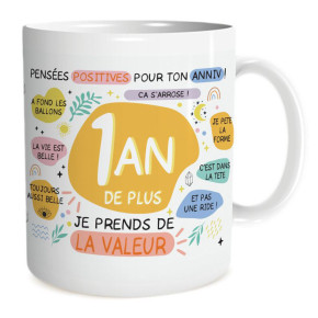 Mug "Pensées positives" - 1 an de plus - Pastel | Le Géant de la Fête