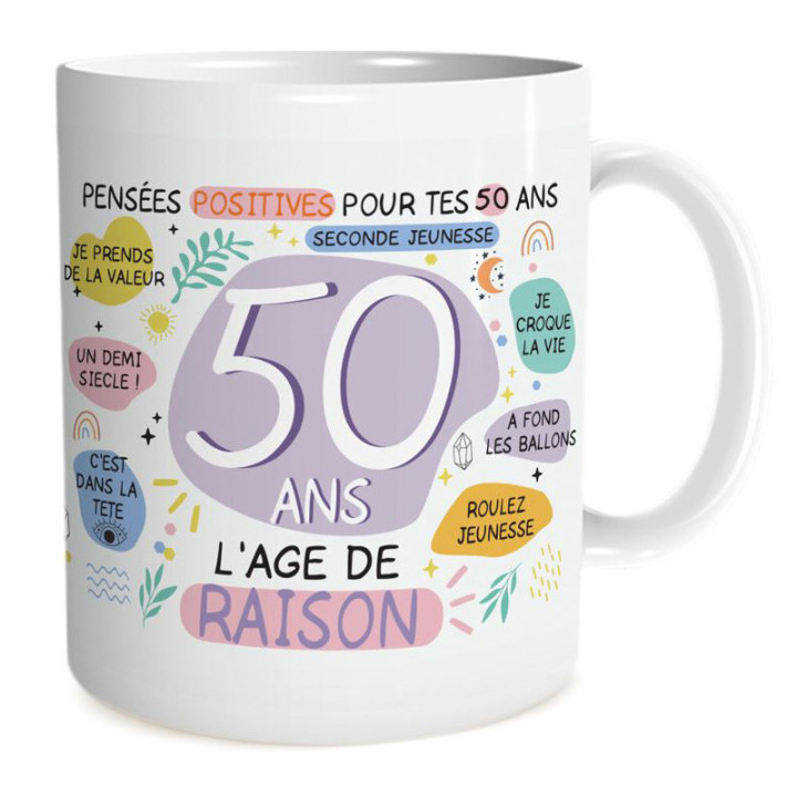 Mug "Pensées positives" - 50 ans - Pastel | Le Géant de la Fête