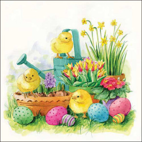 Serviettes décorées - Poussins arrosoir - lot de 20 | Le Géant de la Fête