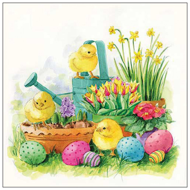 Serviettes décorées - Poussins arrosoir - lot de 20 | Le Géant de la Fête