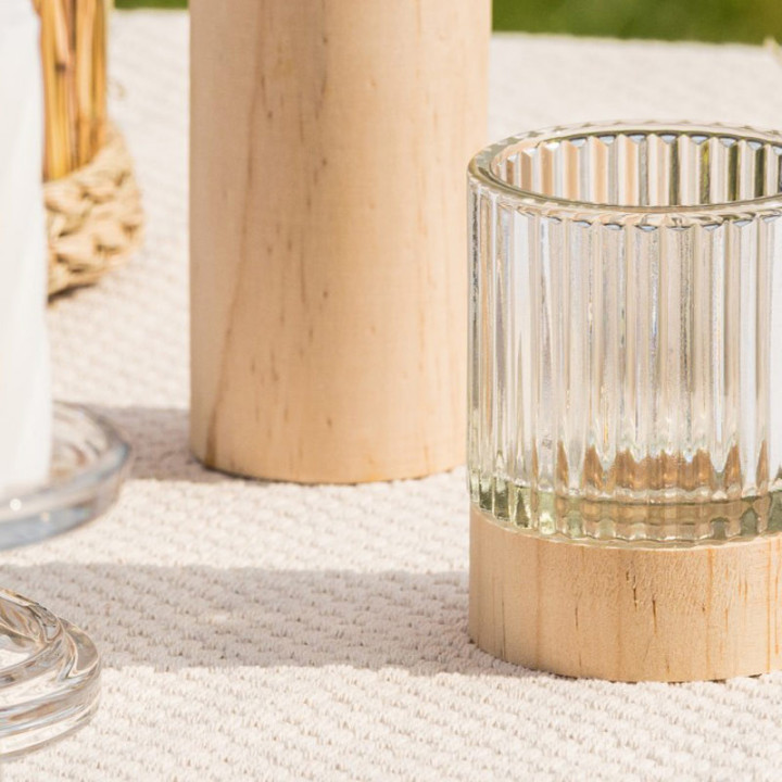 Bougeoir en verre et bois - Strie | Le Géant de la Fête