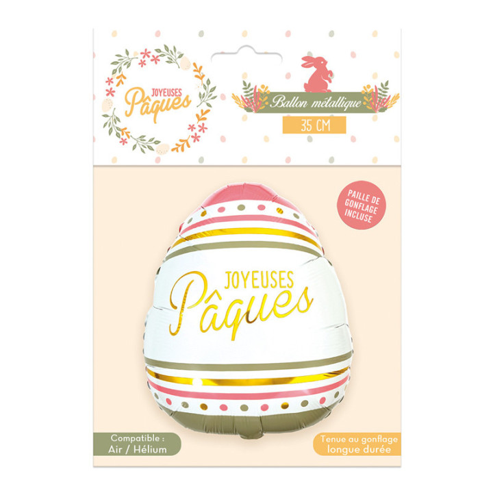 Ballon métallique "Joyeuses Pâques" - Oeuf - 35 cm | Le Géant de la Fête