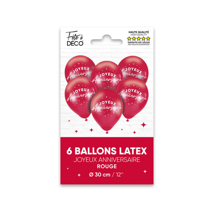 Ballons "Joyeux Anniversaire" - Étoiles - lot de 6 | Le Géant de la Fête