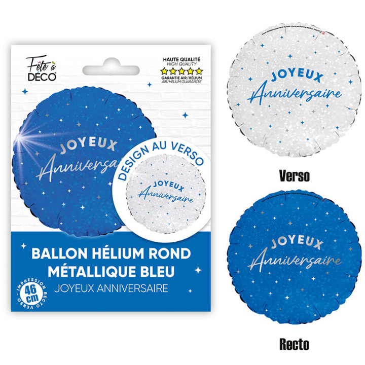 Ballon métallique "Joyeux Anniversaire" - Étoiles - 46 cm | Le Géant de la Fête