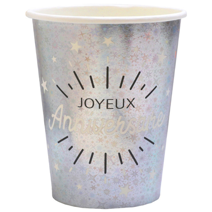 Gobelets “Anniversaire” - Étincelant - lot de 10 - Argenté | Le Géant de la Fête