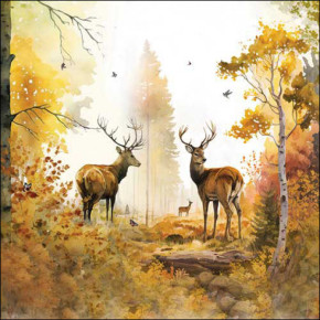 Serviettes décorées - Cerfs en forêt - lot de 20 | Le Géant de la Fête