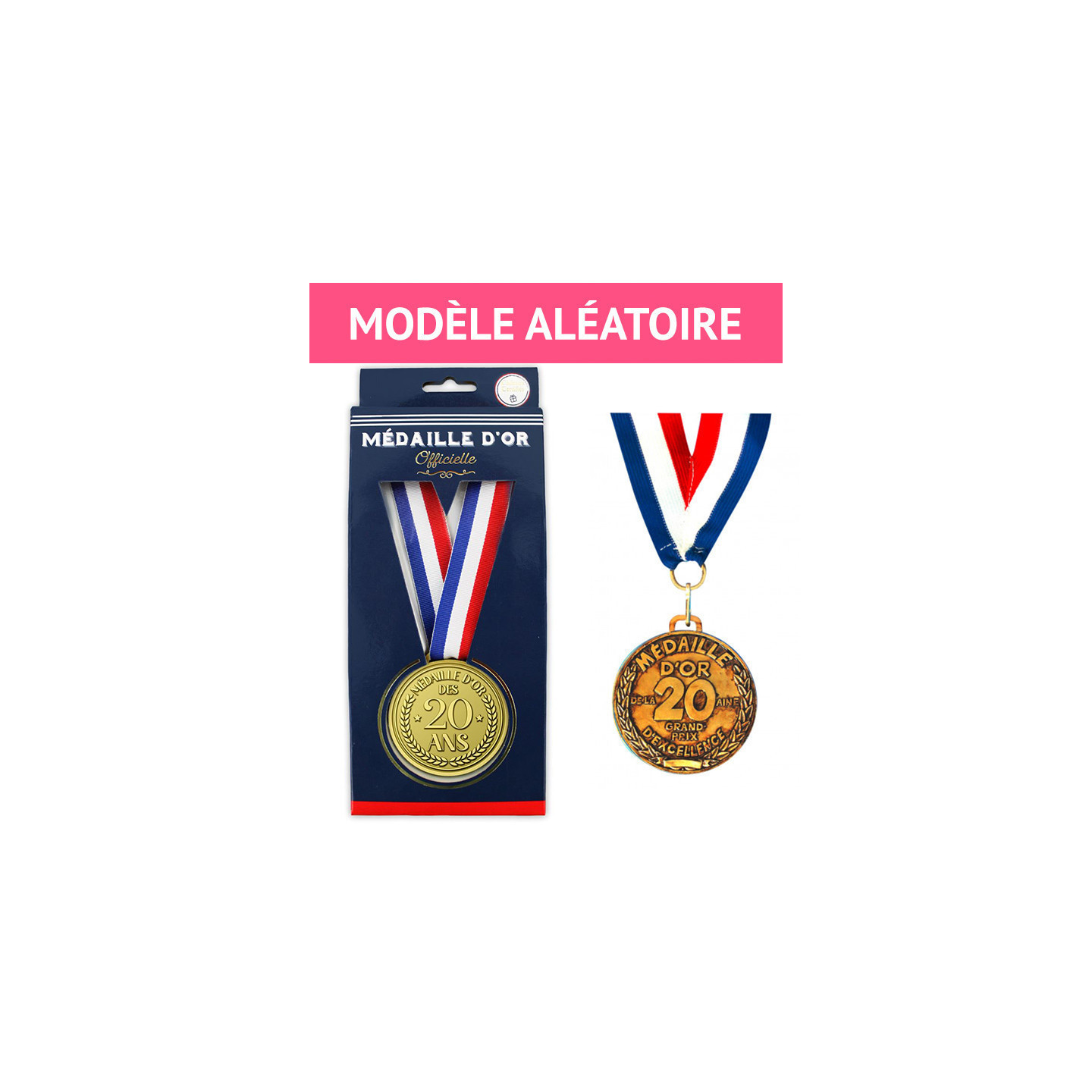 MAELSA® Médaille D'Or Anniversaire 20 Ans - Cadeau Humoristique Avec Ruban Tricolore Et Boîte