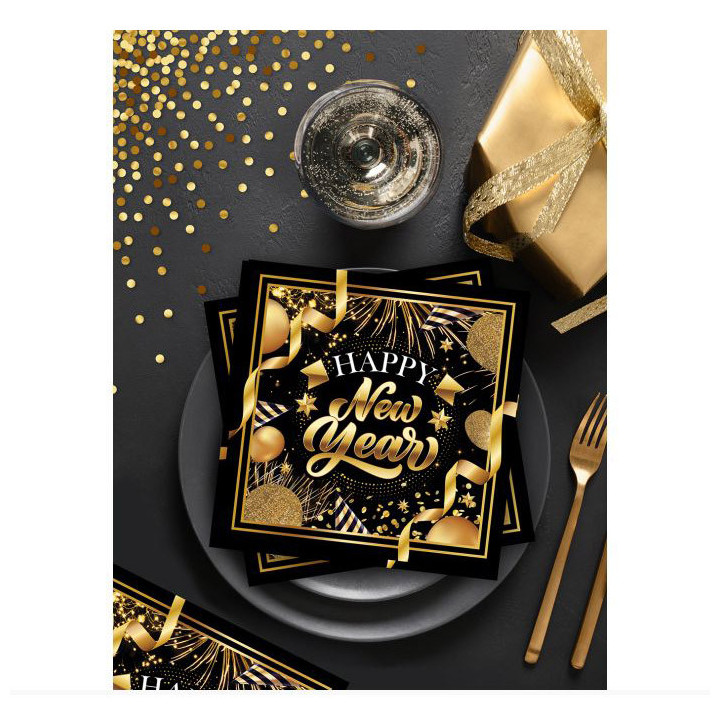 Serviettes "Happy New Year" - lot de 20 - Noir | Le Géant de la Fête