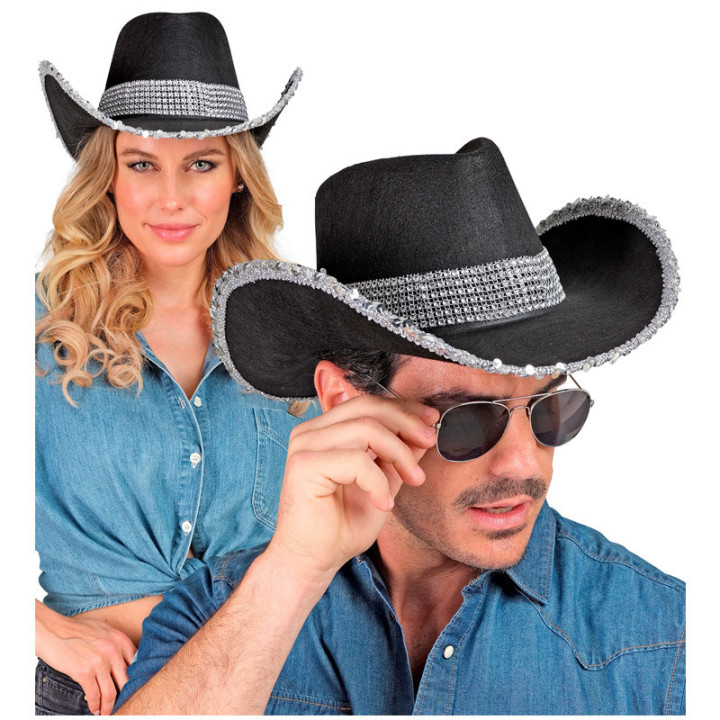 Chapeau de Cowboy - Noir strass | Le Géant de la Fête