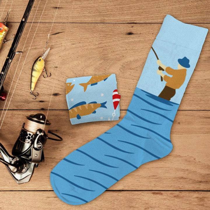 Chaussettes De Pêche Respirantes Avec Message 'Je Préfère Pêcher' - Cadeau Pour Pêcheur, Papa, Grand-père - Coupe Haute 18.5cm