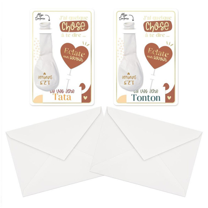 Cartes d'annonce à ballons - Tonton et Tata - 2 pièces | Le Géant de la Fête