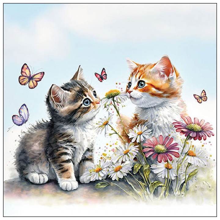 Serviettes décorées - Chats et fleurs - lot de 20 | Le Géant de la Fête