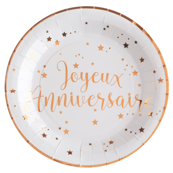 Assiettes "Joyeux Anniversaire" - lot de 10 - Rose Gold | Le Géant de la Fête
