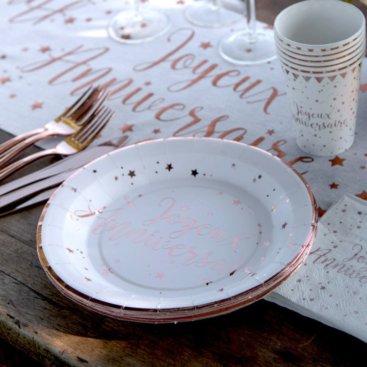 Assiettes "Joyeux Anniversaire" - lot de 10 - Rose Gold | Le Géant de la Fête