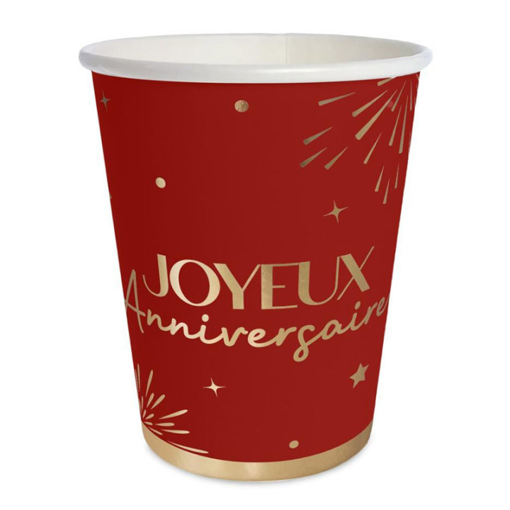Gobelets "Anniversaire" - Party - lot de 6 - Rouge | Le Géant de la Fête