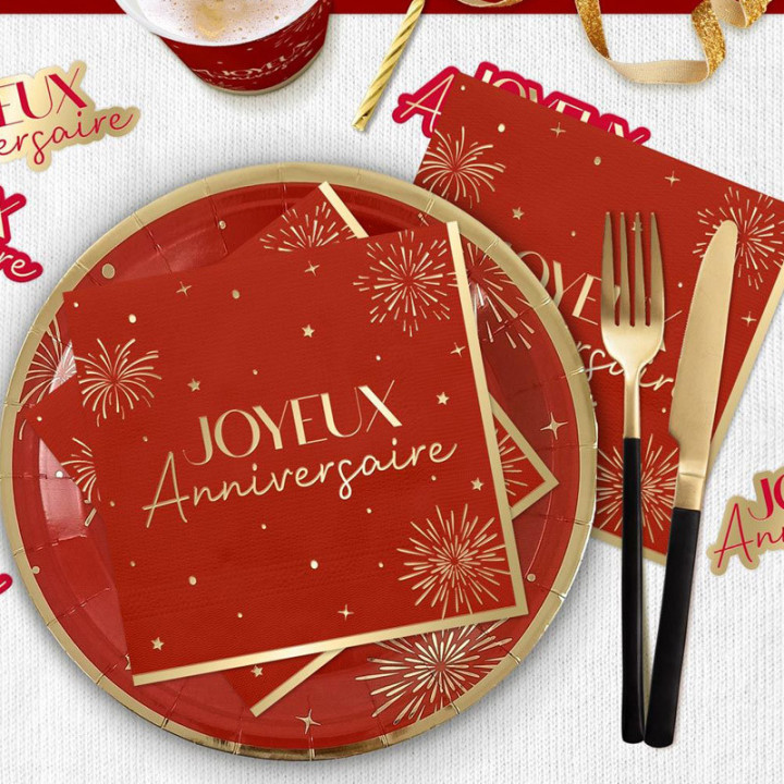 Serviettes "Anniversaire" - Party - lot de 10 - Rouge | Le Géant de la Fête