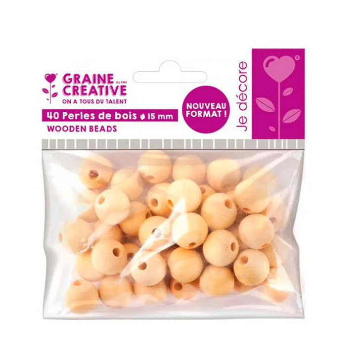 Perles en bois - 15 mm - lot de 40 | Le Géant de la Fête