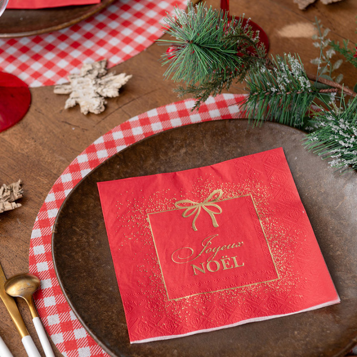 Serviettes "Joyeux Noël" - Étincelant - lot de 10 - Rouge | Le Géant de la Fête