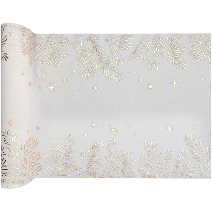 Chemin de table - Feuilles d'or - 2.5 m - Blanc | Le Géant de la Fête