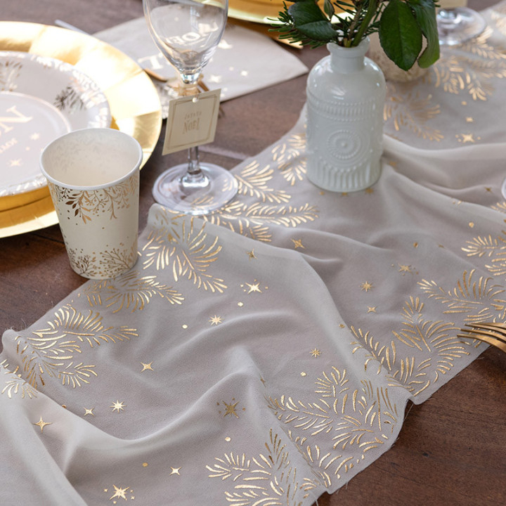 Chemin de table - Feuilles d'or - 2.5 m - Blanc | Le Géant de la Fête