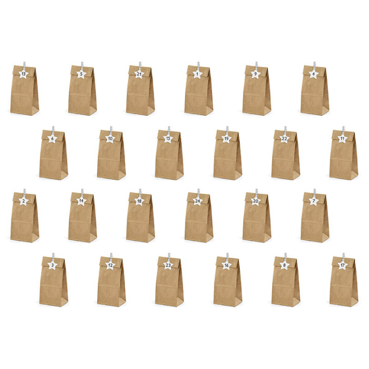 Sachets pour un calendrier de l'avent - lot de 24 - Kraft | Le Géant de la Fête