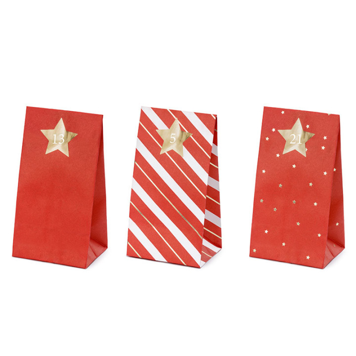 Sachets pour un calendrier de l'avent - lot de 24 - Rouge | Le Géant de la Fête