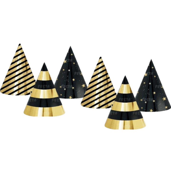 Chapeaux pointus - lot de 6 - Noir et Doré | Le Géant de la Fête