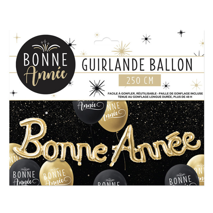 Guirlande de ballons "Bonne Année" - 2.50 m - Doré | Le Géant de la Fête