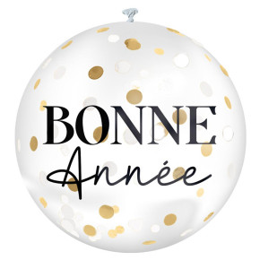Ballon géant "Bonne Année" à confettis - 1 m - Doré | Le Géant de la Fête