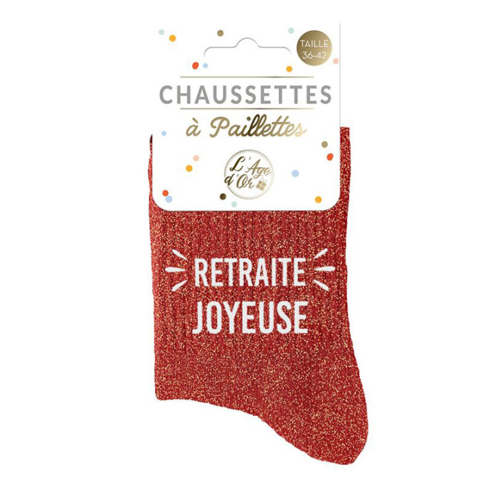 Chaussettes à Paillettes « Retraite Joyeuse » – Taille Unique 36-42, Coton/polyester, Cadeau Départ Retraite