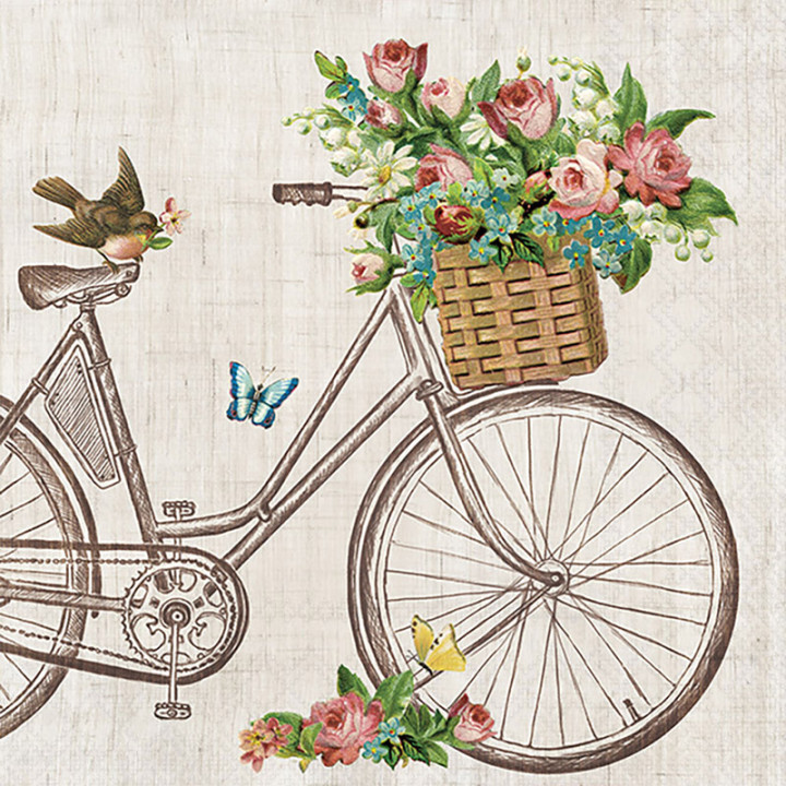 Serviettes décorées - Vélo panier fleuri - lot de 20 | Le Géant de la Fête