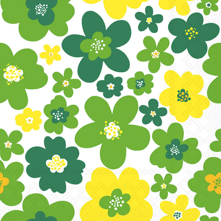 Serviettes décorées - Flower Power - lot de 20 - Vert | Le Géant de la Fête