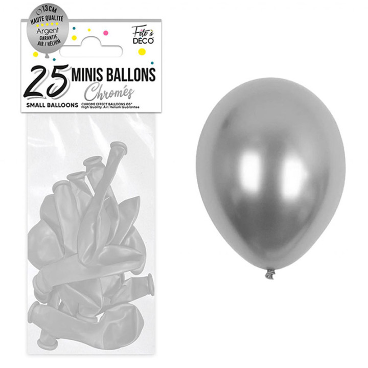 Mini ballons de baudruche - Chromé - 13 cm - lot de 25 | Le Géant de la Fête