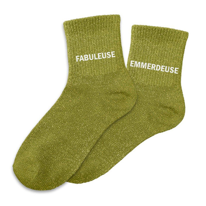 Chaussettes à paillettes - Duo "Fabuleuse - Emmerdeuse" - Olive | Le Géant de la Fête