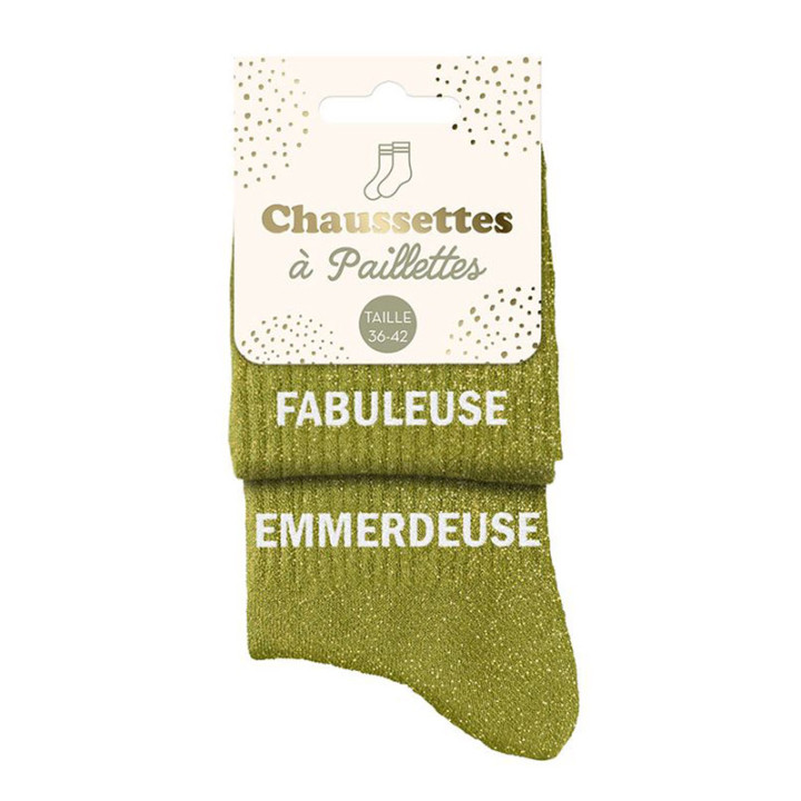 Chaussettes à paillettes - Duo "Fabuleuse - Emmerdeuse" - Olive | Le Géant de la Fête
